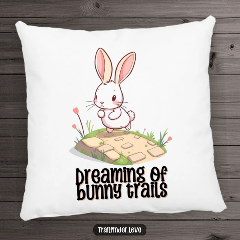 Funny Rabbit Pillow with a cute, big-eared bunny playfully bounding up a winding, miniature path, offering comfort and a whimsical decorative touch.