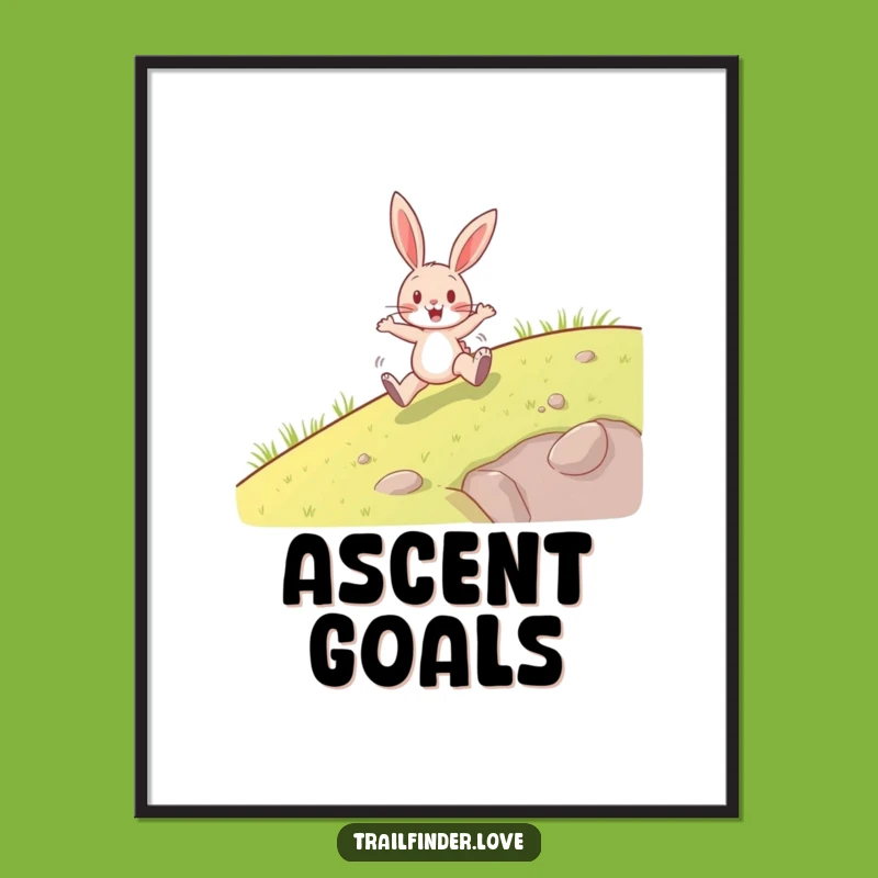 Funny Rabbit Digital Art: Cheerful Uphill Hopper Character Print, Unique Funny Gift