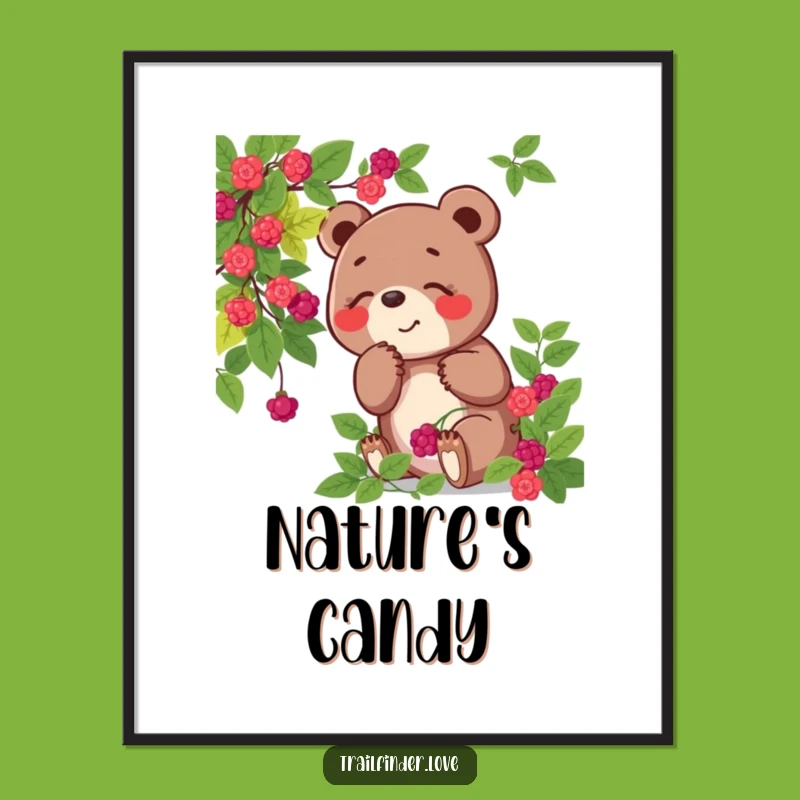 Funny Bear Digital Art: Berry Sniffing Joy - Printable Woodland Humor Decor Gift