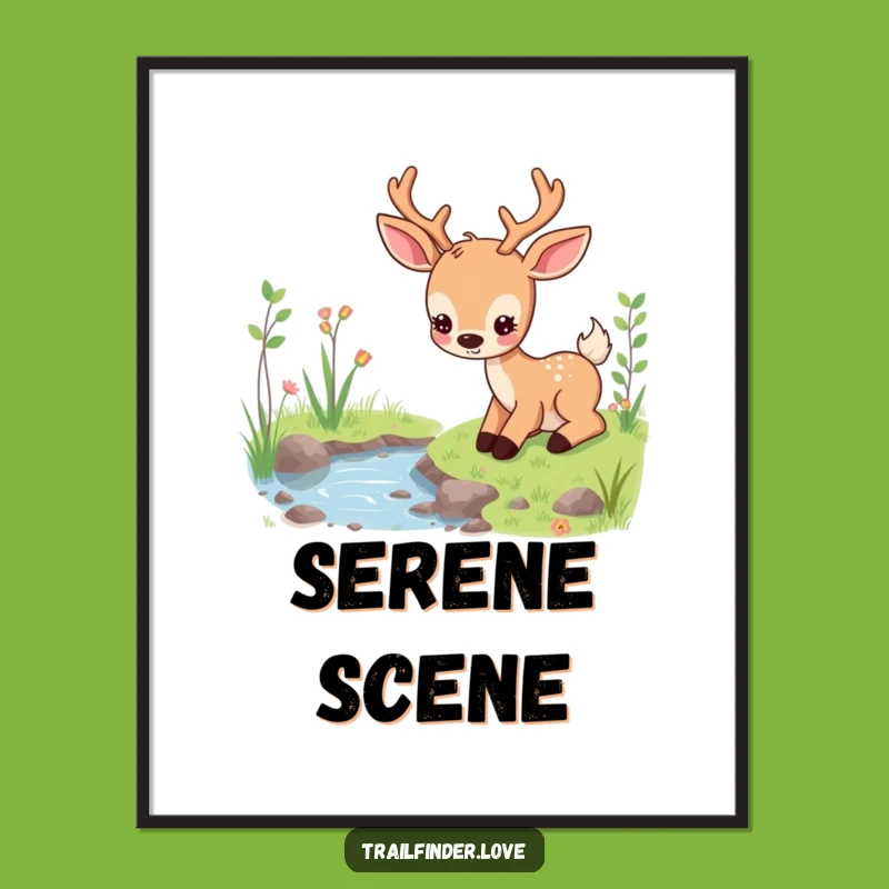 Funny Deer Digital Art: Content Grazer Character Print, Unique Funny Gift