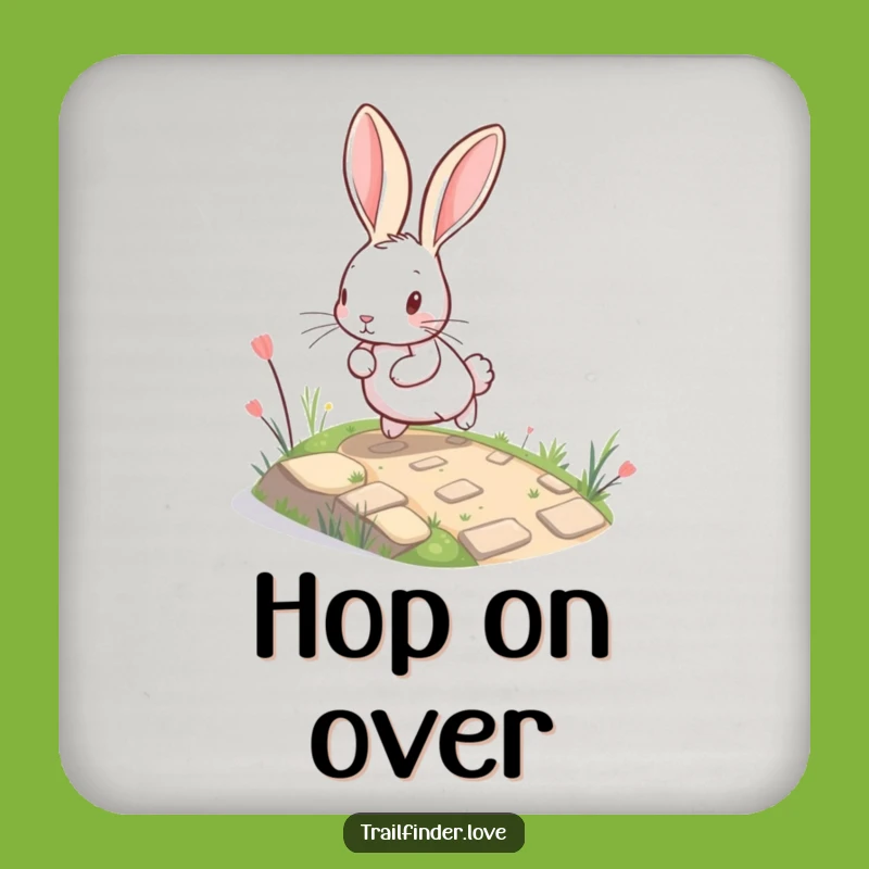 Funny Rabbit Drink Coaster: Playful Hare Bounding Up a Tiny Path, Protective Funny Gift