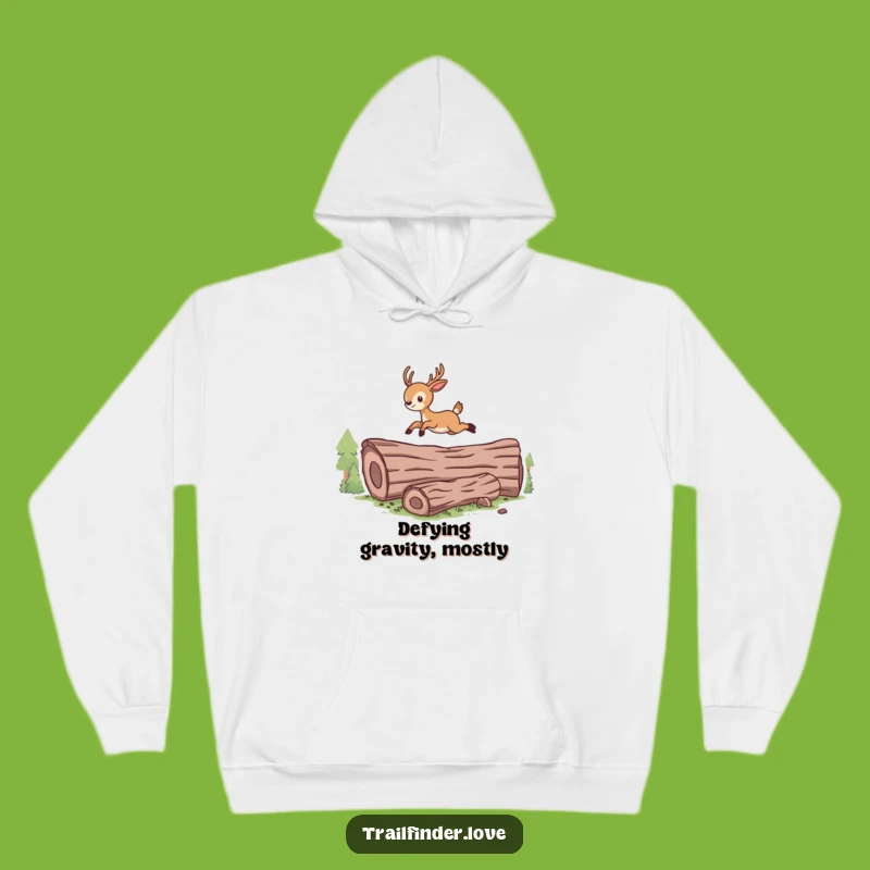 Cozy Funny Deer Hoodie: Stay Warm with this Energetic Wildlife Jumping Design
