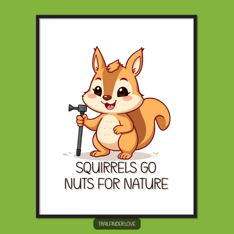 Free Printable Wall Art: Determined Squirrel Hiking Decor Funny Gift