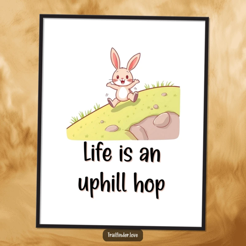 Funny Free Printable Wall Art: An energetic rabbit enthusiastically hopping uphill, bringing a sense of fun and motivation to any room.