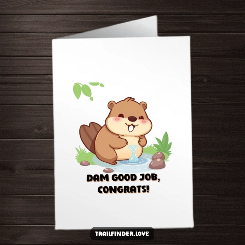 Funny Free Printable Congrats Card: A contented beaver character enjoying a drink, celebrating success with a serene, humorous vibe.