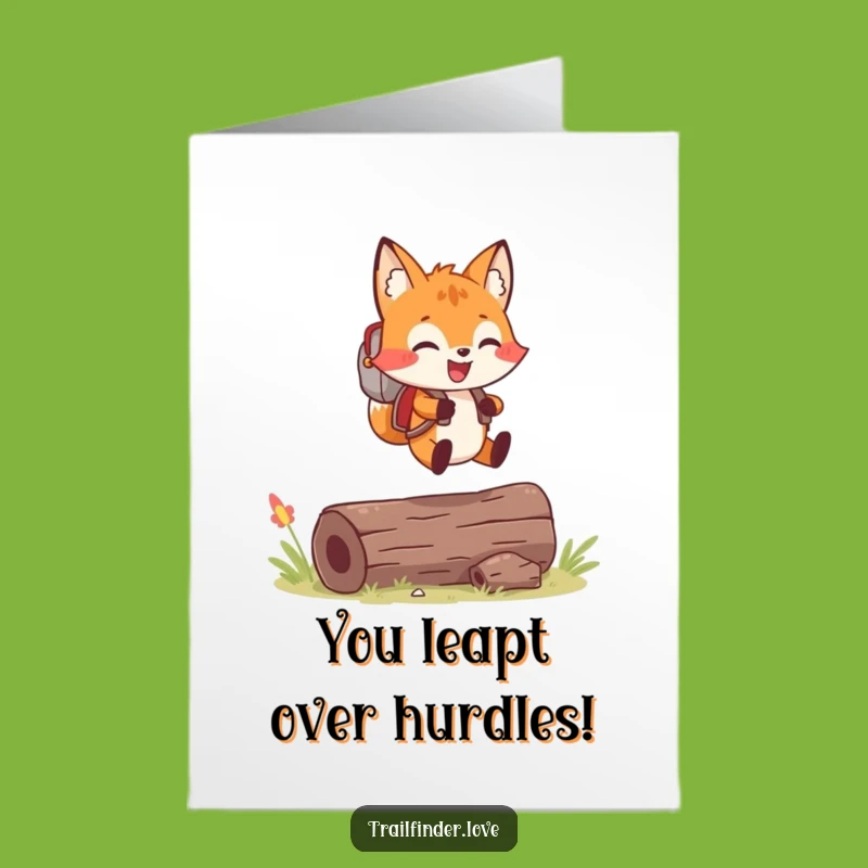 Free Printable Congrats Card: Cheerful Fox Leap of Success Funny Gift