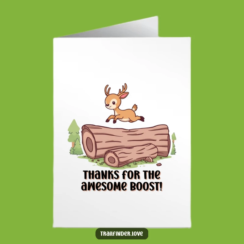 Free Printable Thank You Card: Energetic Deer's Leap, Funny Downloadable Gift of Gratitude!
