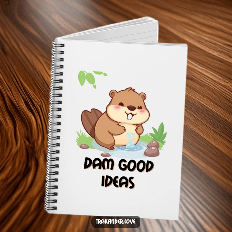 Funny notebook with a contented beaver character drinking from a stream, ideal for capturing relaxed thoughts.